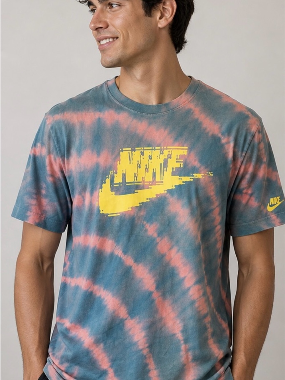 Nike Tie Dye T Shirt Mens Medium Blue Pink Yellow Logo Graphic Swoosh Streetwear
